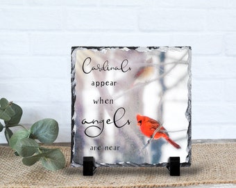 Cardinal Slate Tile: "Cardinals Appear When Angels Are Near" - Display Stand or Wall Hanging