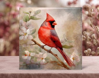 Red Cardinal Slate Tile, Rustic Bird Art Plaque, Nature Inspired Home Accent (Handmade)