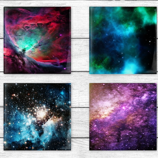 Space Coasters Set of Four Galaxy Colorful Solar System Gift Constellation Drinkware