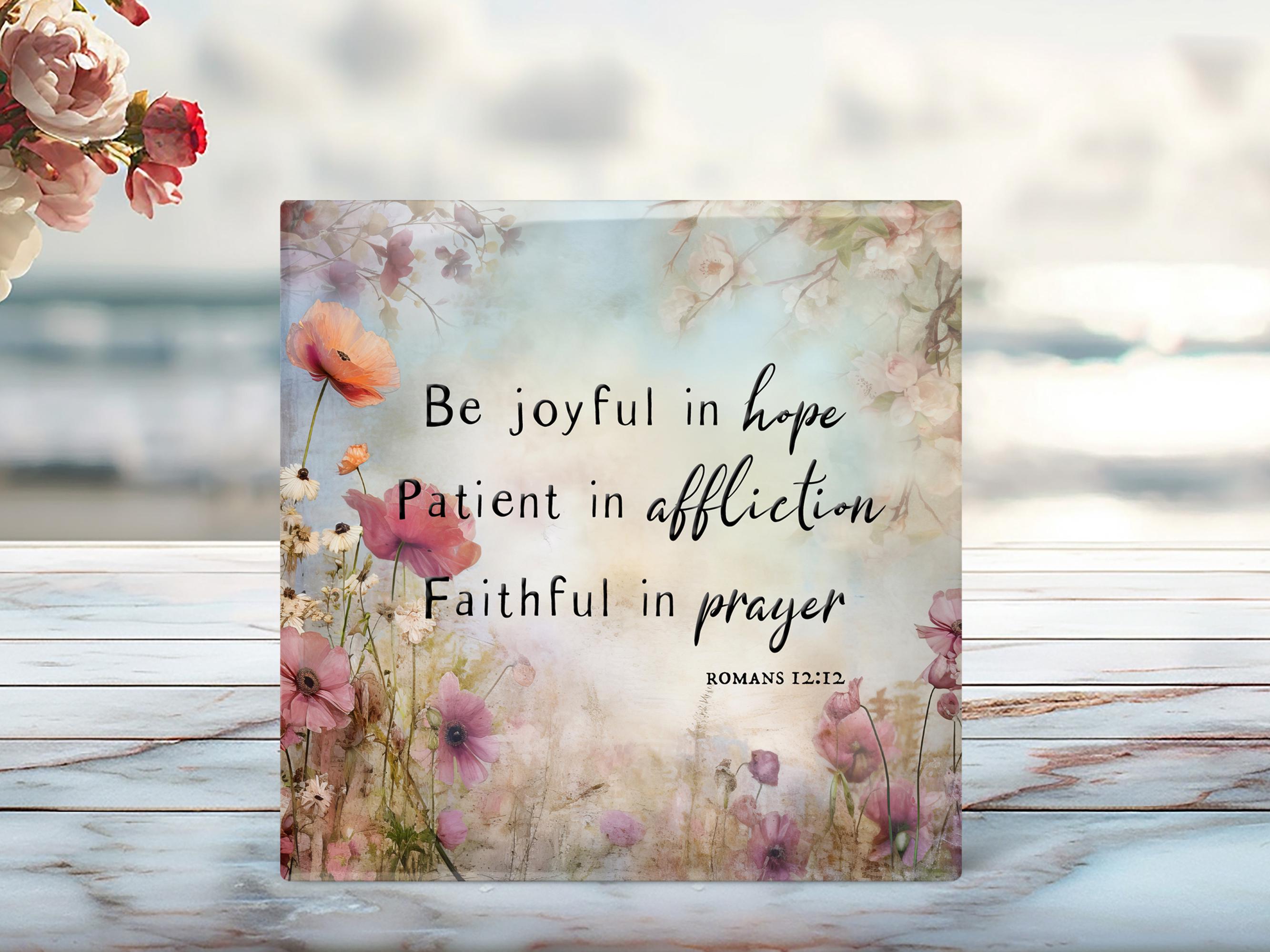 Scripture Tile Floral Bible Verse Ceramic Tile, Religious Gift, Romans 12:12 - Etsy