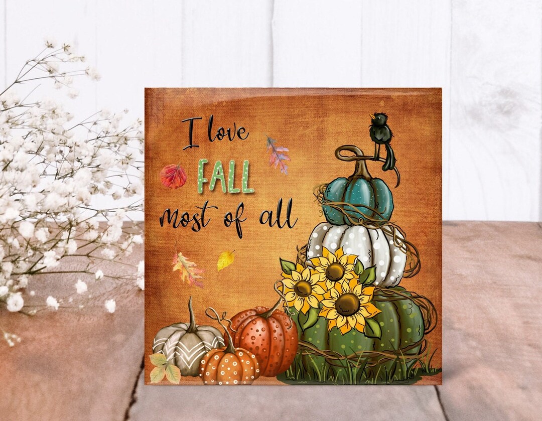 Fall Ceramic Tile Decor: Pumpkins, Crow & Sunflowers - Autumn Design - Etsy