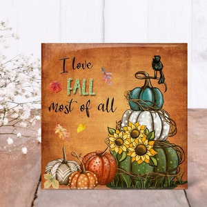 Fall Ceramic Tile Decor: Pumpkins, Crow & Sunflowers - Autumn Design