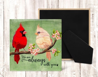 Cardinal Always With You Tile Two Cardinals Decorative Ceramic Shelf Decor with Easel Back 4 x 4 inches