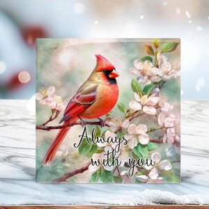 Cardinal Always With You Ceramic Tile With Stand, Thoughtful Memorial Gift For Loss of Loved One