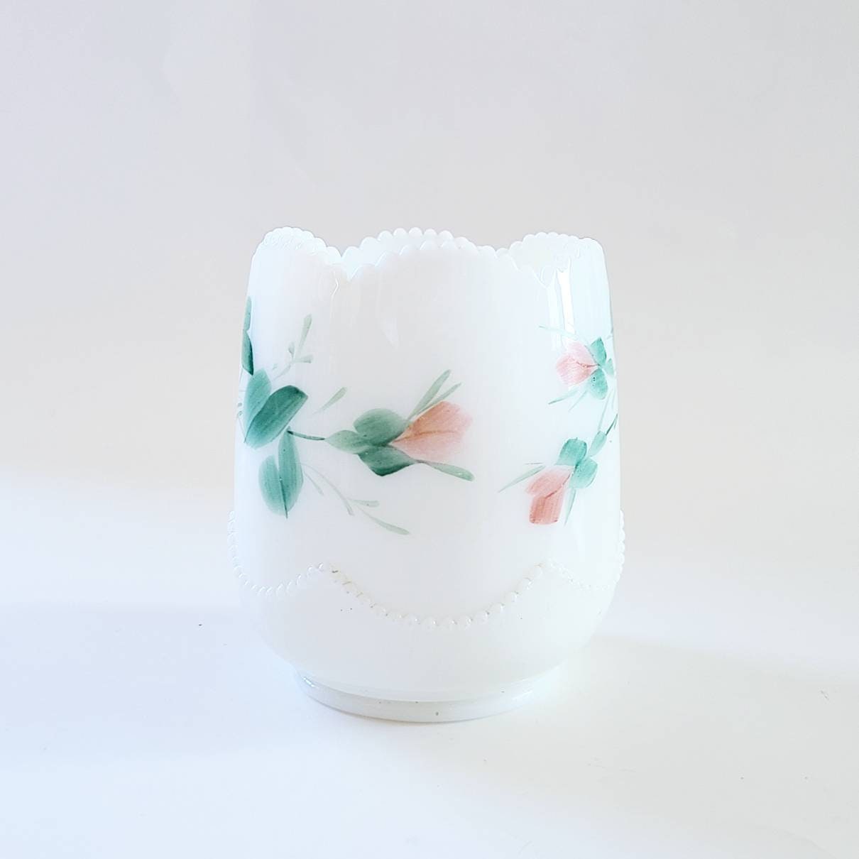 Vintage white milk glass floral cup Etsy
