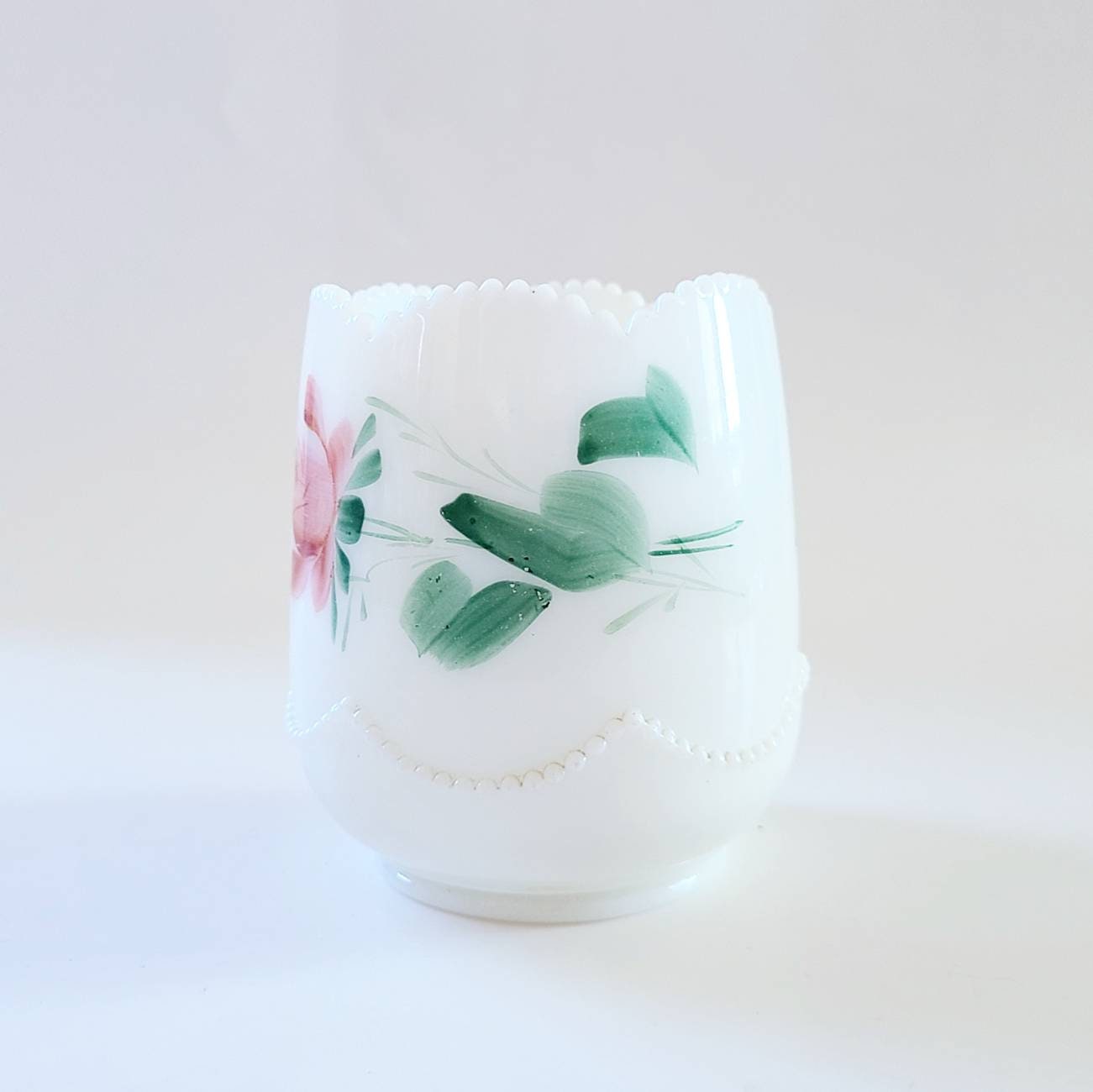 Vintage white milk glass floral cup Etsy