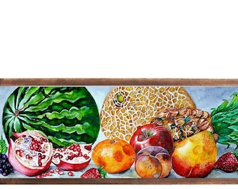Original Fruit Watercolor Painting, Kitchen Still Life Art (9x24)