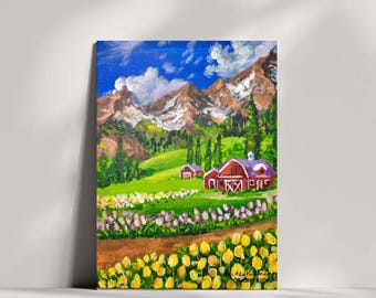 Handmade Barn Painting, Meadow Wildflowers, Rustic Wall Art (7x5 inches)