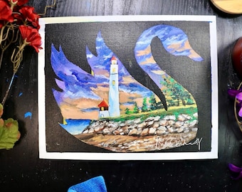 Mackinac Island Swan, Acrylic Painting, Michigan Landscape Art