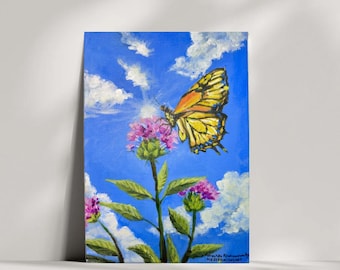 Peinture de papillon monarque, œuvre acrylique impressionniste, toile 7x5 pouces