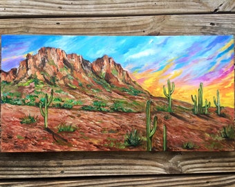 Original Arizona Desert Landscape Acrylic Painting, 12x24