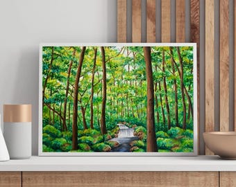 Original Oil Painting on Canvas, Evergreen Forest Stream, Nature Art