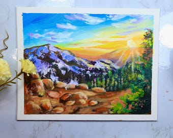 Idaho Mountain Landscape Painting, Original Acrylic on Canvas (8x12)