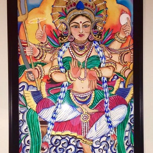 Indian Goddess Durga mural painting, original spiritual decor,watercolor painting, gift for goodluck, prosperity, home art ,intricate design