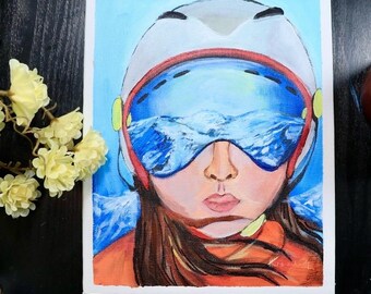 Aspen Ski Girl Painting: Original Acrylic Art on Canvas