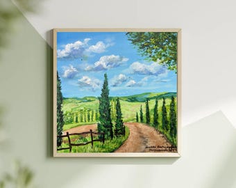 Italian Summer Acrylic Painting: Coastal Landscape Art, 6x6"