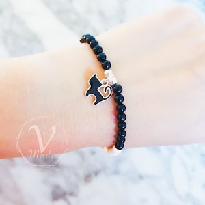 Oynx with 925 Silver Cat Pendant Gemstone Bracelet Personalized Bracelet
