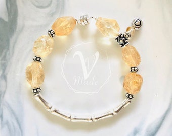 Nov Birthstone Citrine 925 Silver Gemstone Custom Bracelet Handmade Jewelry