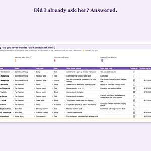 Contact log recording every text and email so you never ask the same parent twice