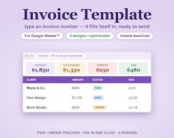 Factuursjabloon voor Google Sheets | Factuurtracker voor freelancers (2 ontwerpen)