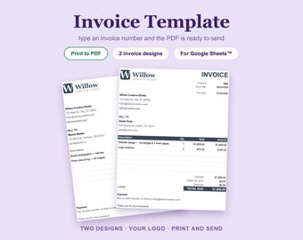 Rechnungsvorlage, als PDF drucken, Google Sheets™, Tabellenkalkulation für freiberufliche Kleinunternehmen, bearbeitbar, mit Übersicht über bezahlte und unbezahlte Rechnungen