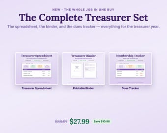 The Complete Treasurer Set for Google Sheets™, PTA PTO Treasurer Kit, Budget vs Actuals, Dues Tracker + Printable Binder, New Treasurer