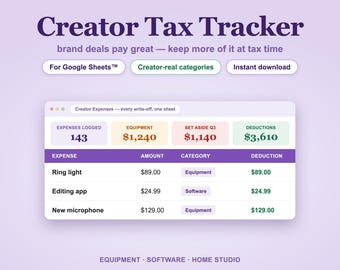 Belastingtracker voor contentmakers, overzicht van onkosten voor influencers (Google Sheets)
