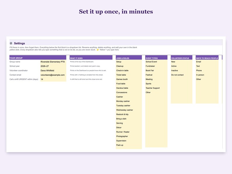 Settings tab with the job list and dropdown lists you can rename