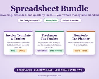 Tabellenkalkulationspaket für Kleinunternehmen für Google Sheets™ | Rechnungen, Ausgabenübersicht + vierteljährlicher Steuerplaner, digitaler Download