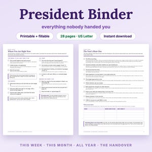 PTA President Binder and PTO Binder, Printable and Fillable, First 30 Days Guide, Meeting Agenda + Officer Handover Forms