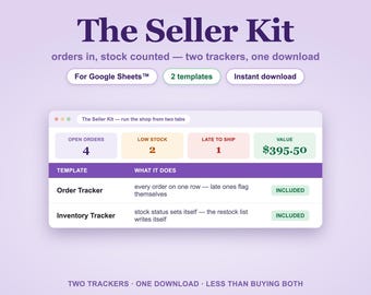 Das Verkäufer-Kit – Bestell- und Bestandsverfolgung für Google Sheets™, Tabellenkalkulationspaket für Kleinunternehmen für Etsy-Verkäufer