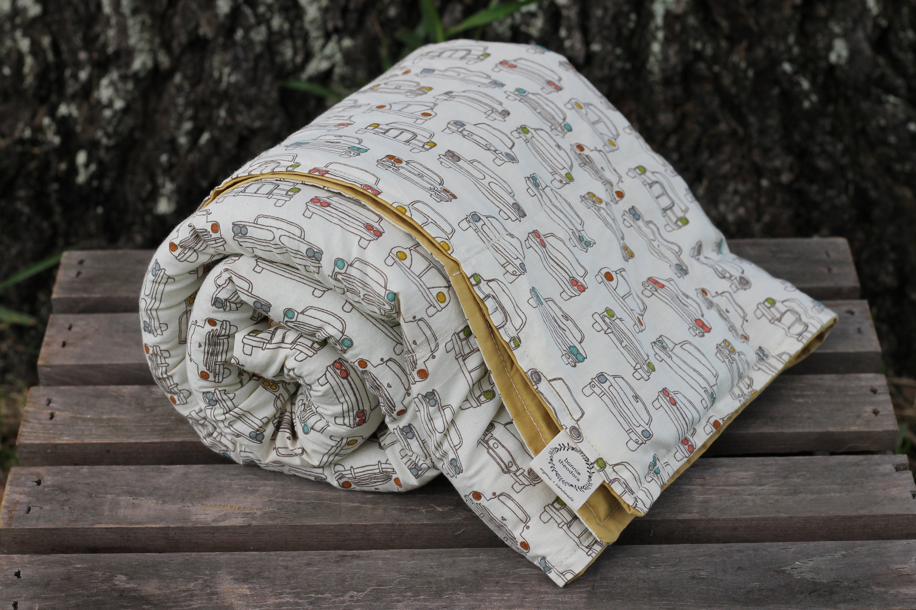 Adult/Teen Organic Weighted Blanket-Vintage Cars Organic Cotton Front