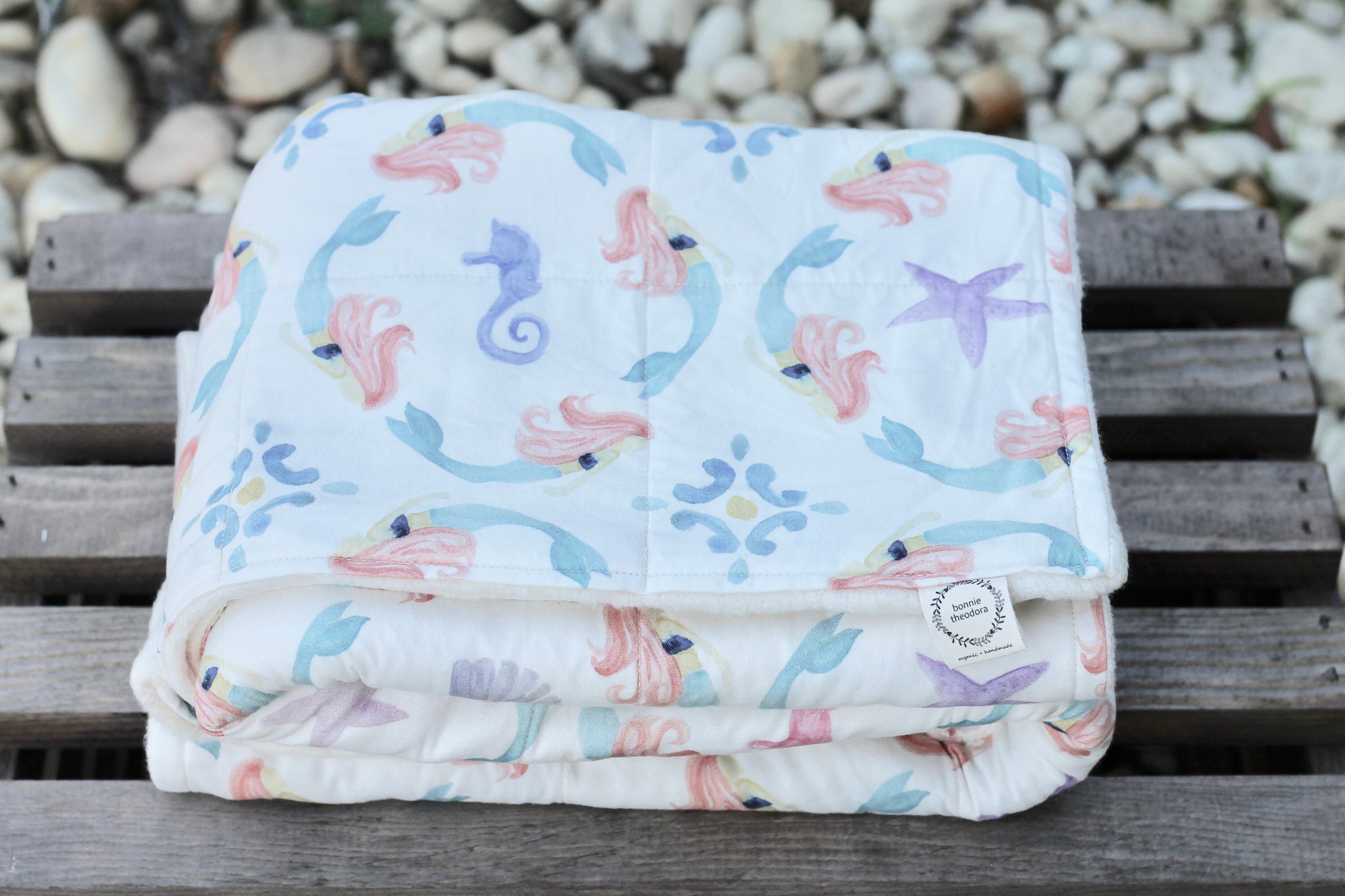Child's Organic Weighted Blanket, Mermaids Organic Cotton, Glass Beads