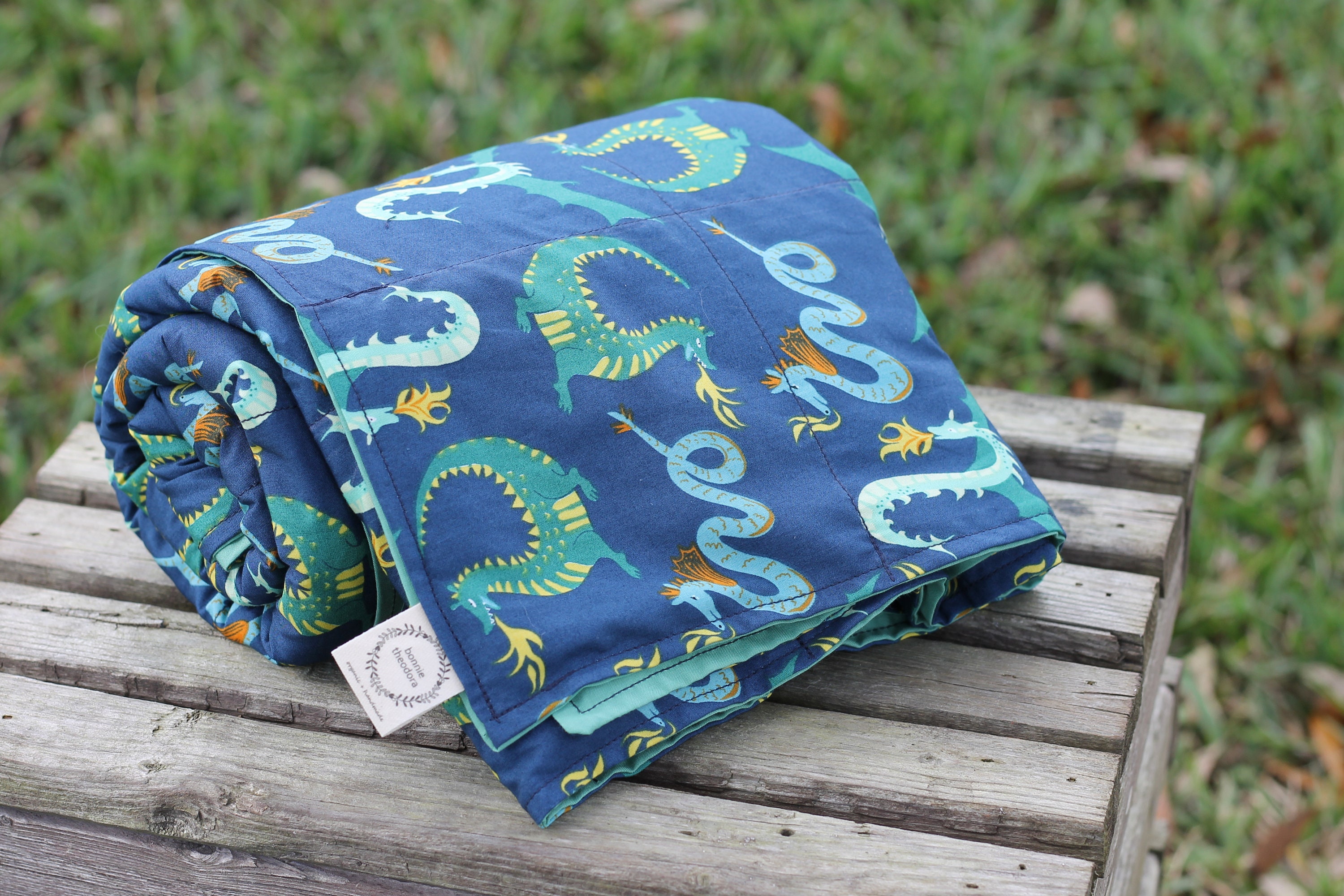 Child's Organic Weighted Blanket-There Be Dragons Organic Cotton/Gold