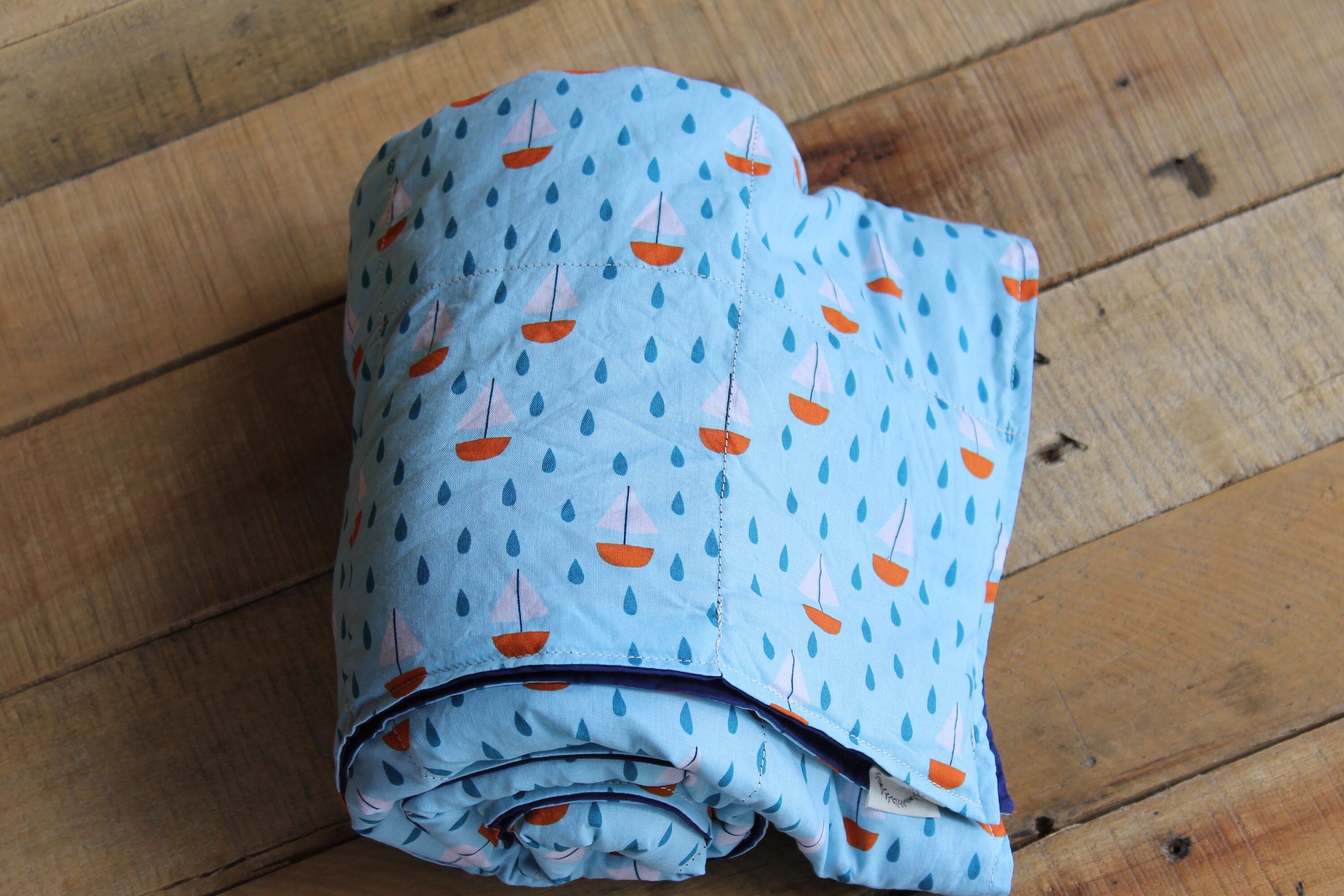 Child's Organic Weighted Blanket-Sail Away Organic Cotton/Organic Navy