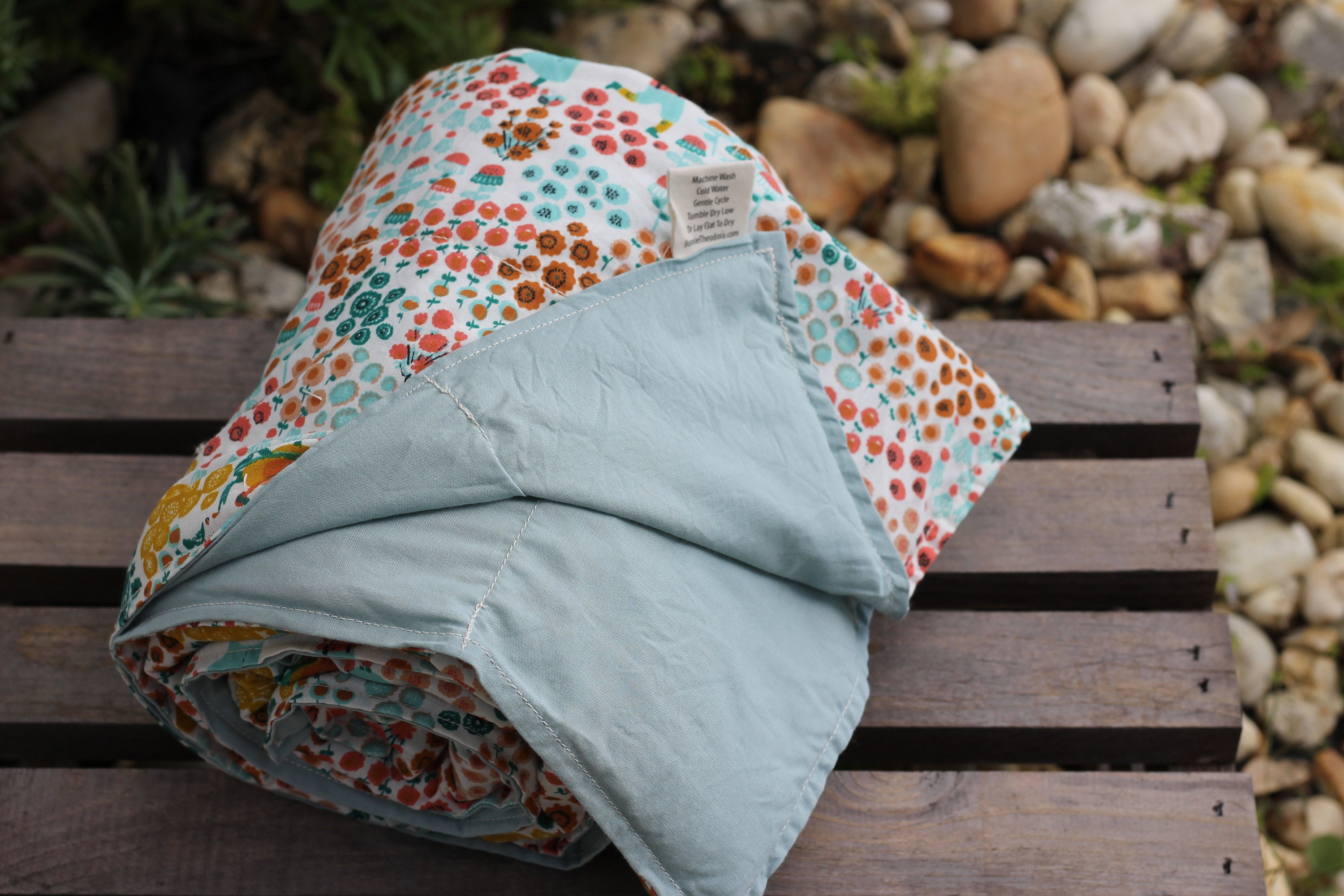 Ready to Ship / Adult Organic Weighted Blanket-Hidden Garden / Glacier