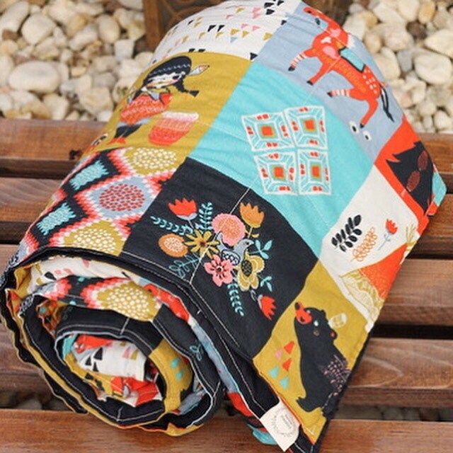 Child's Organic Weighted Blanket, Patchwork Organic Cotton, Glass Beads