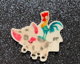 5pc. Watercolor Pua and Heihei, Moana, Resin, Planar, Flatback, Cabochon, Bow Center