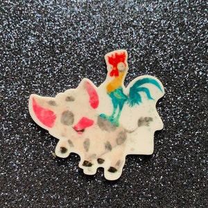 5pc. Watercolor Pua and Heihei, Moana, Resin, Planar, Flatback, Cabochon, Bow Center