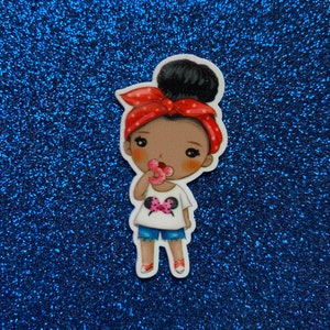 5pc. Girl and Disney World, Cupcake, Ice Cream, Lollipop, Disneyland, Planar, Flatback, Cabochon, Bow Center, African American