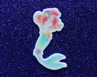 5pc. Watercolor Little Mermaid Resin, Planar, Flatback, Cabochon, Bow Center