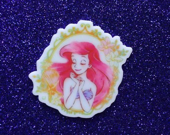 5pc. Watercolor Little Mermaid Resin, Planar, Flatback, Cabochon, Bow Center