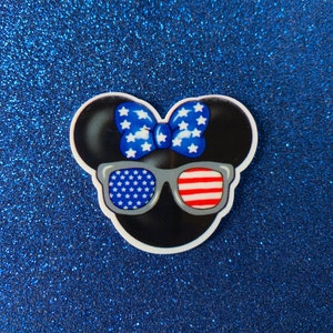 5pc. Minnie Mouse 4 juillet, Disneyland, Planar, Flatback, Cabochon, Bow Center