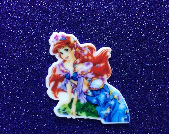 5pc. Little Mermaid Resin, Planar, Flatback, Cabochon, Bow Center