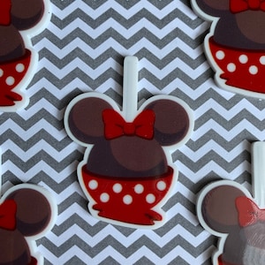 5pc. Mickey Mouse and Minnie Mouse Chocolate Apple, Lollipop, Disneyland, Planar, Flatback, Cabochon, Bow Center, Faux Food