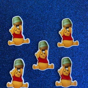 5pc. Pooh Resin, Planar, Flatback, Cabochon, Bow Center, Slime Charm, Flat Back