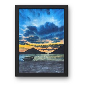 Original Watercolour  Painting - Anchored in stillness, bathed in dusk