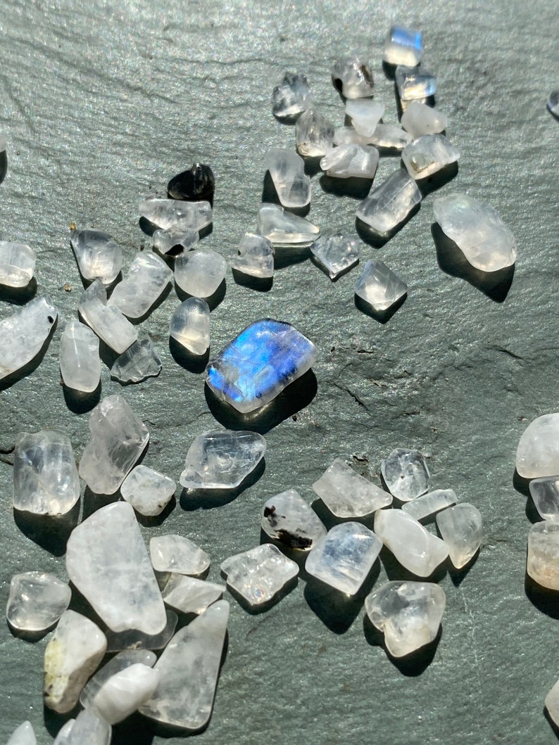 50g RAINBOW MOONSTONE undrilled loose tumbled gemstone crystal chips 2-10mm tiny small mini stones jewelry jewellery gem chip beads