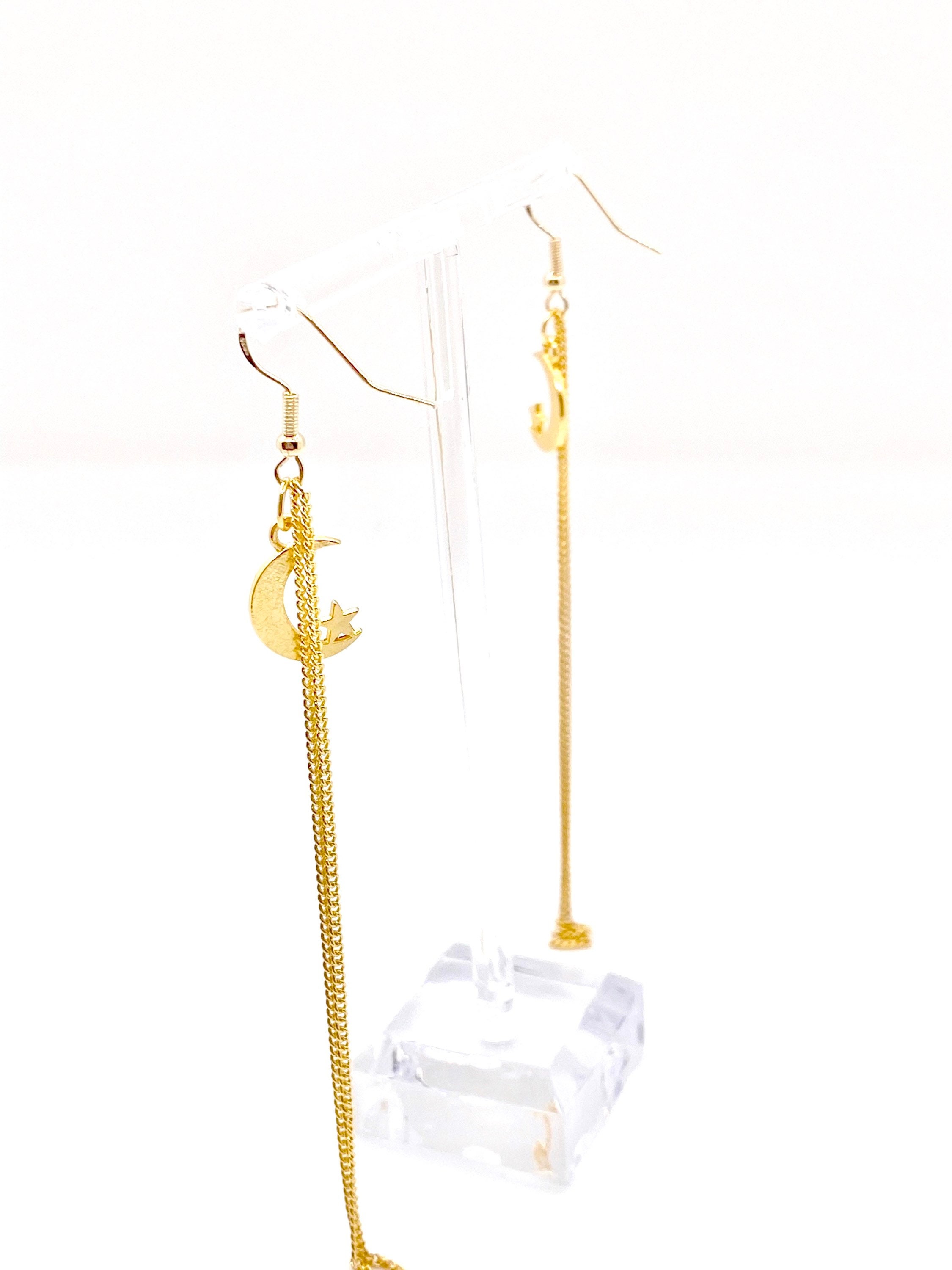 Gold Chain Drop Moon And Star Earrings Moon Earrings Star | Etsy
