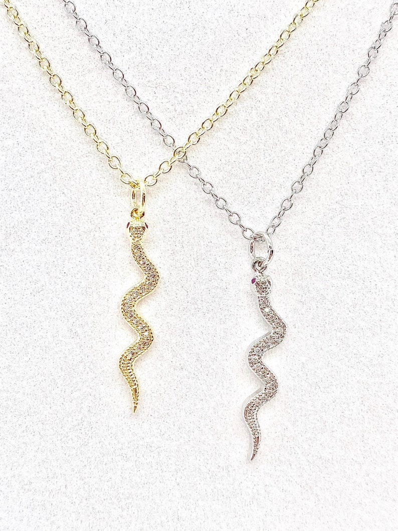 18K Gold Plated Snake Necklace With Pave Cubic Zirconia Etsy